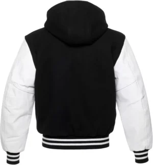 Black And White Varsity Jacket With Hood Back