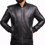 Black Bomber Jacket Mens Hands in Pocket Black Bomber Jacket Mens Hands in Pocket