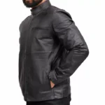 Black Leather Biker Jacket For Men Left