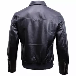 Black Leather Bomber Jacket Mens Back