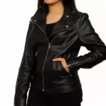 Black Leather Moto Jacket Hand in Pocket Black Leather Moto Jacket Hand in Pocket