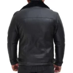 Black Mens Shearling Jacket Back Black Mens Shearling Jacket Back