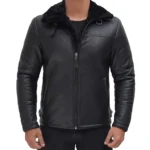 Black Mens Shearling Jacket Front Black Mens Shearling Jacket Front