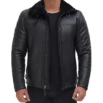 Black Mens Shearling Jacket Front Open Black Mens Shearling Jacket Front Open