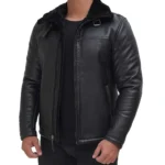 Black Mens Shearling Jacket Right Open Black Mens Shearling Jacket Right Open
