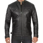 Black Quilted Leather Jacket Front Black Quilted Leather Jacket Front
