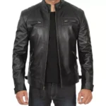 Black Quilted Leather Jacket Front Open Black Quilted Leather Jacket Front Open