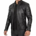 Black Quilted Leather Jacket Front Right Black Quilted Leather Jacket Front Right