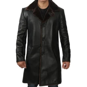 Black Shearling Coat Mens Front