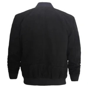 Black Suede Bomber Jacket Mens Back