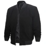 Black Suede Bomber Jacket Mens Right Open