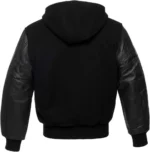 Black Varsity Jacket With Hood Back Black Varsity Jacket With Hood Back