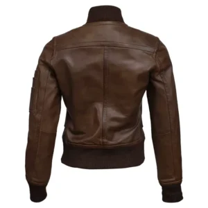 Brown Bomber Jacket Womens Back