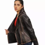 Brown Distressed Leather Jacket Holding Jacket