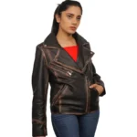 Brown Distressed Leather Jacket Left