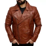 Brown Lambskin Leather Jacket Front Hands In Pocket Brown Lambskin Leather Jacket Front Hands In Pocket