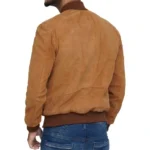 Brown Suede Bomber Jacket Mens Back Brown Suede Bomber Jacket Mens Back