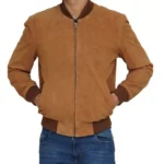 Brown Suede Bomber Jacket Mens Front
