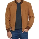 Brown Suede Bomber Jacket Mens Front Open Brown Suede Bomber Jacket Mens Front Open