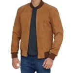 Brown Suede Bomber Jacket Mens Right Open Brown Suede Bomber Jacket Mens Right Open