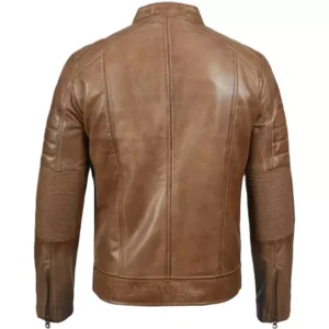Camel Leather Biker Jacket Back