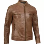 Camel Leather Biker Jacket Left