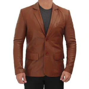 Cognac Leather Blazer Front