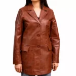 Cognac Leather Coat Front Cognac Leather Coat Front