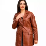 Cognac Leather Coat Front Open Cognac Leather Coat Front Open