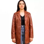 Cognac Leather Coat Open Front Cognac Leather Coat Open Front