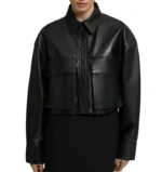 Cropped Black Leather Jacket Front