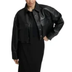 Cropped Black Leather Jacket Front Open