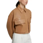 Cropped Brown Leather Jacket Left Cropped Brown Leather Jacket Left