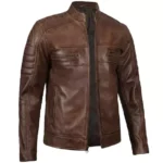 Dark Brown Leather Biker Jacket Mens Left