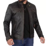 Dark Brown Leather Jacket Mens Left