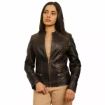 Dark Brown Leather Jacket Womens Front Dark Brown Leather Jacket Womens Front