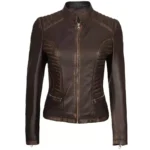 Dark Brown Leather Jacket Womens Front Close Dark Brown Leather Jacket Womens Front Close