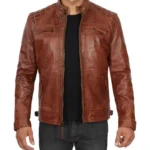 Distressed Brown Leather Jacket Front Open