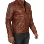 Distressed Brown Leather Jacket Left