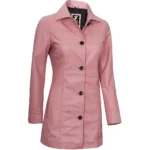 Hot Pink Leather Coat Front Close Hot Pink Leather Coat Front Close