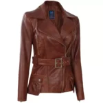 Ladies Chocolate Brown Leather Jacket Left Ladies Chocolate Brown Leather Jacket Left