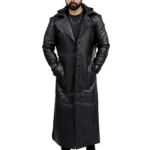 Long Black Coat With Hood Front Long Black Coat With Hood Front