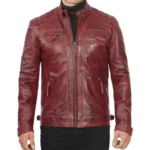 Maroon Leather Jacket Mens Front Maroon Leather Jacket Mens Front