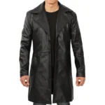 Mens 3-4 Length Black Leather Coat Front Open Mens 3-4 Length Black Leather Coat Front Open