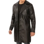 Mens 3-4 Length Black Leather Coat Right Mens 3-4 Length Black Leather Coat Right