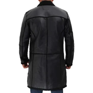 Mens Black Leather Coat With Fur Collar Back