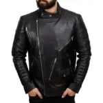 Mens Black Leather Motorcycle Jacket Front Mens Black Leather Motorcycle Jacket Front