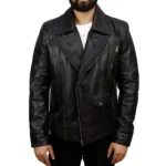 Mens Black Leather Sheepskin Jacket Front Mens Black Leather Sheepskin Jacket Front