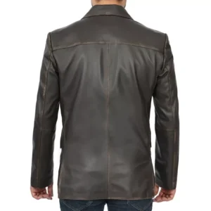 Mens Brown Leather Blazer Back