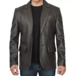 Mens Brown Leather Blazer Front Open Mens Brown Leather Blazer Front Open